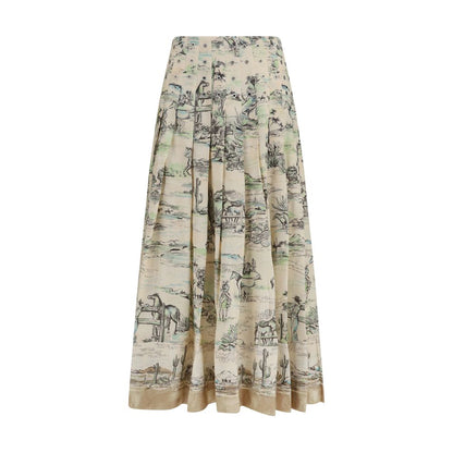 Beige Linen Midi Skirt