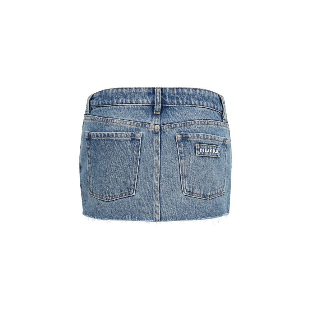 Blue Cotton Mini Skirt