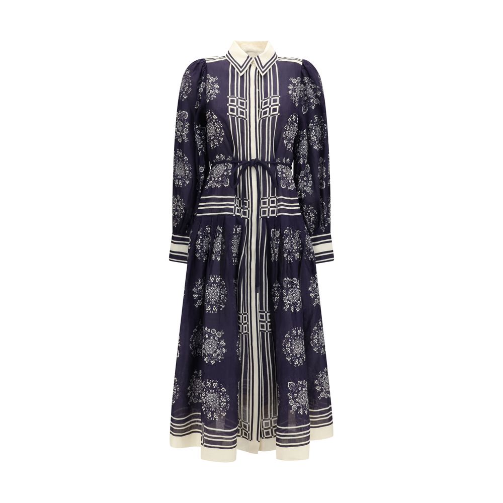 Blue Ramie Casual Dress