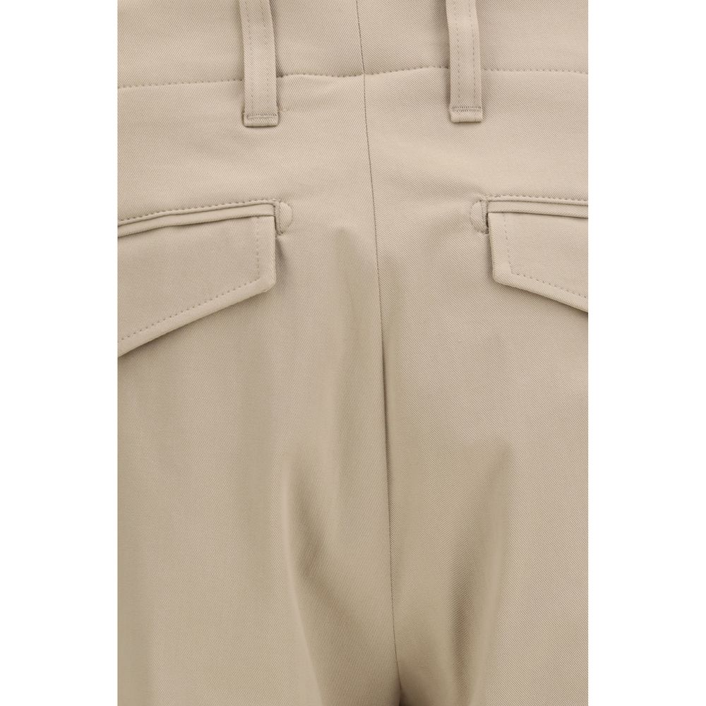 Beige Cotton Casual Pants