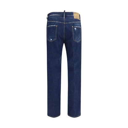 Blue Cotton Straight-Leg Jeans