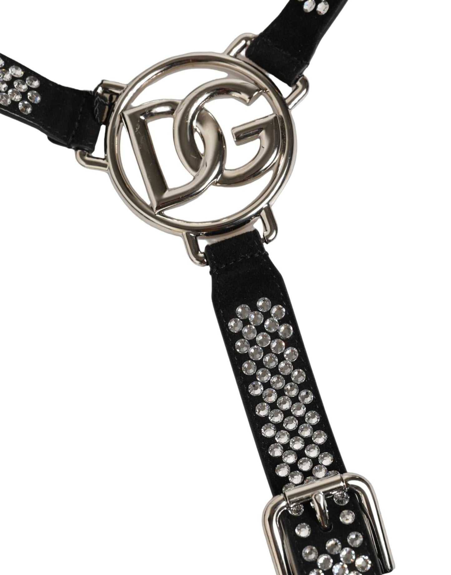 Black Leather Rhinestones Embellished Men Suspender