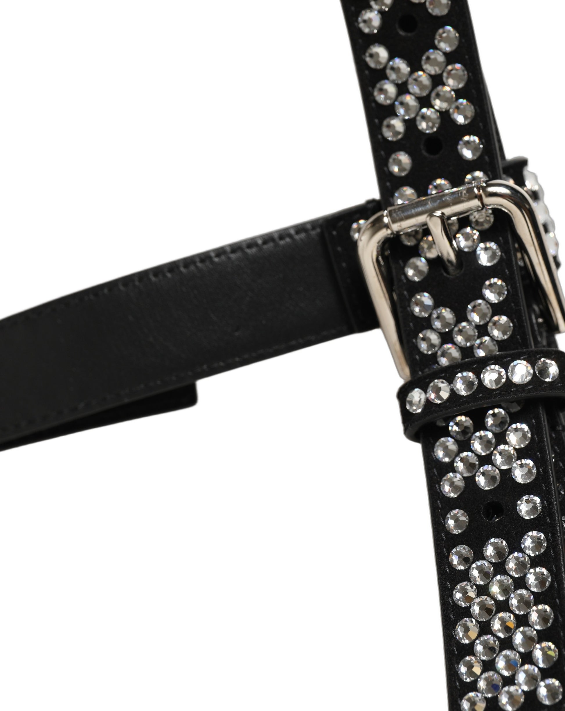 Black Leather Rhinestones Embellished Men Suspender