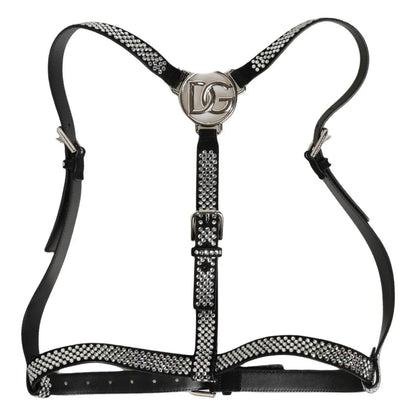 Black Leather Rhinestones Embellished Men Suspender