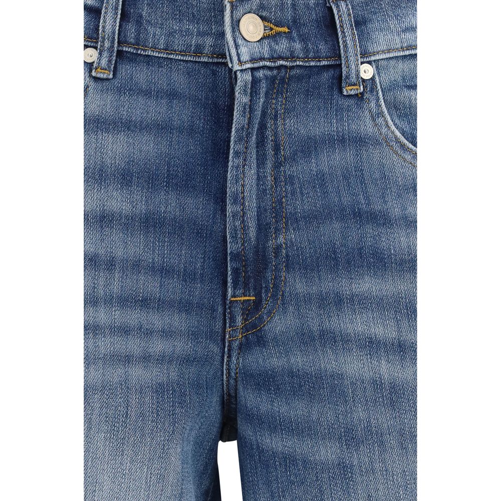 Blue Cotton Straight-Leg Jeans