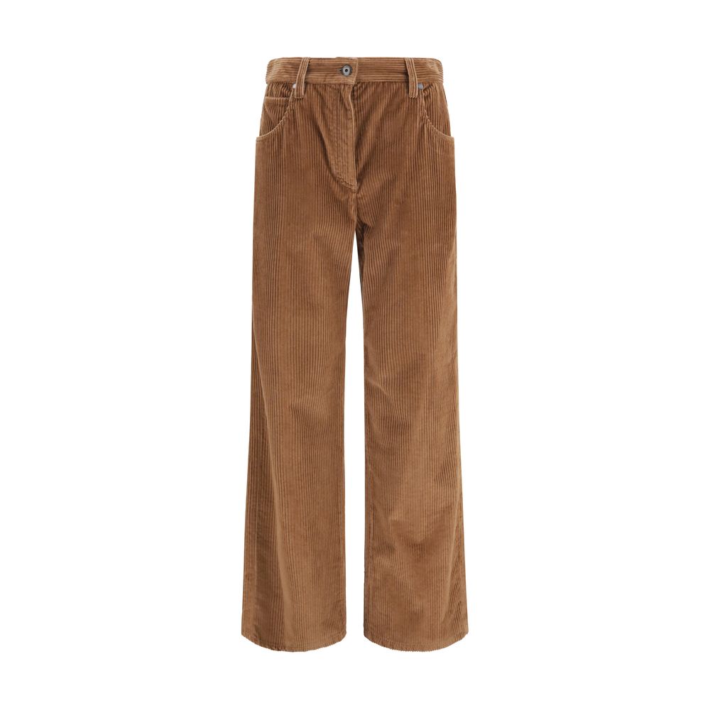 Brown Cotton Casual Pants