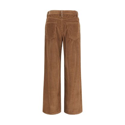 Brown Cotton Casual Pants