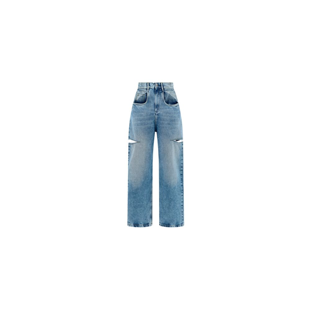 Blue Cotton Straight-Leg Jeans