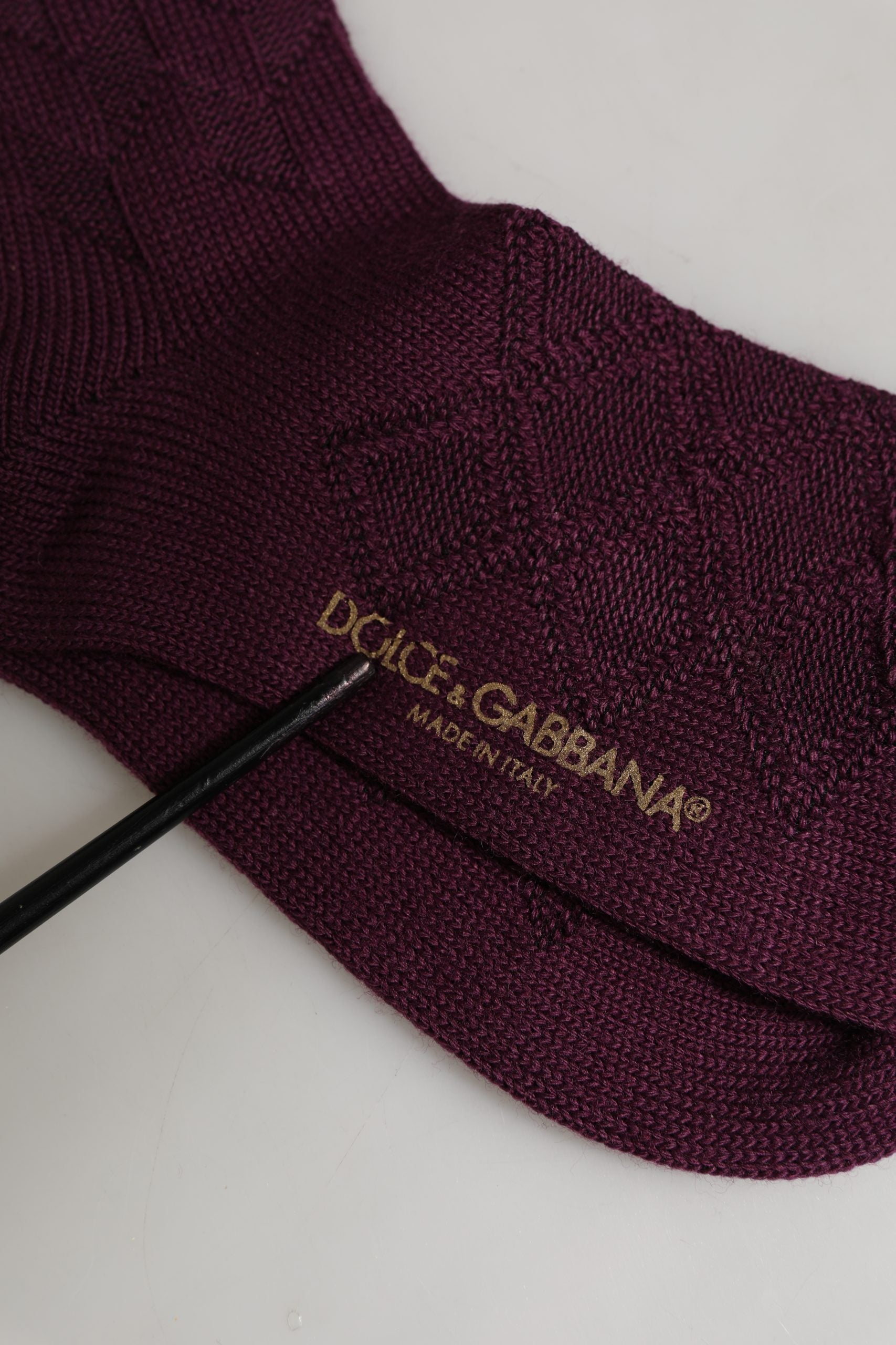 Burgundy Wool Crest Logo Knee High Accessory Socks