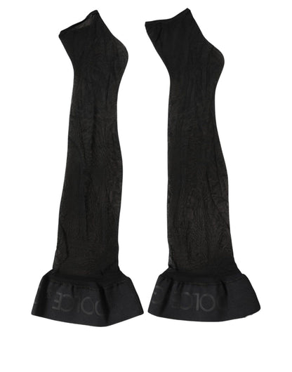 Black Nylon Logo Calf Long Women Accessory Socks