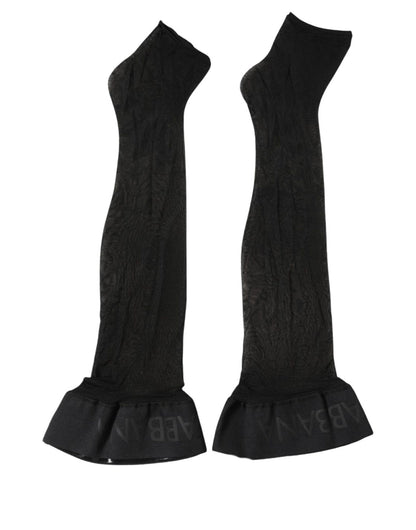 Black Nylon Logo Calf Long Women Accessory Socks