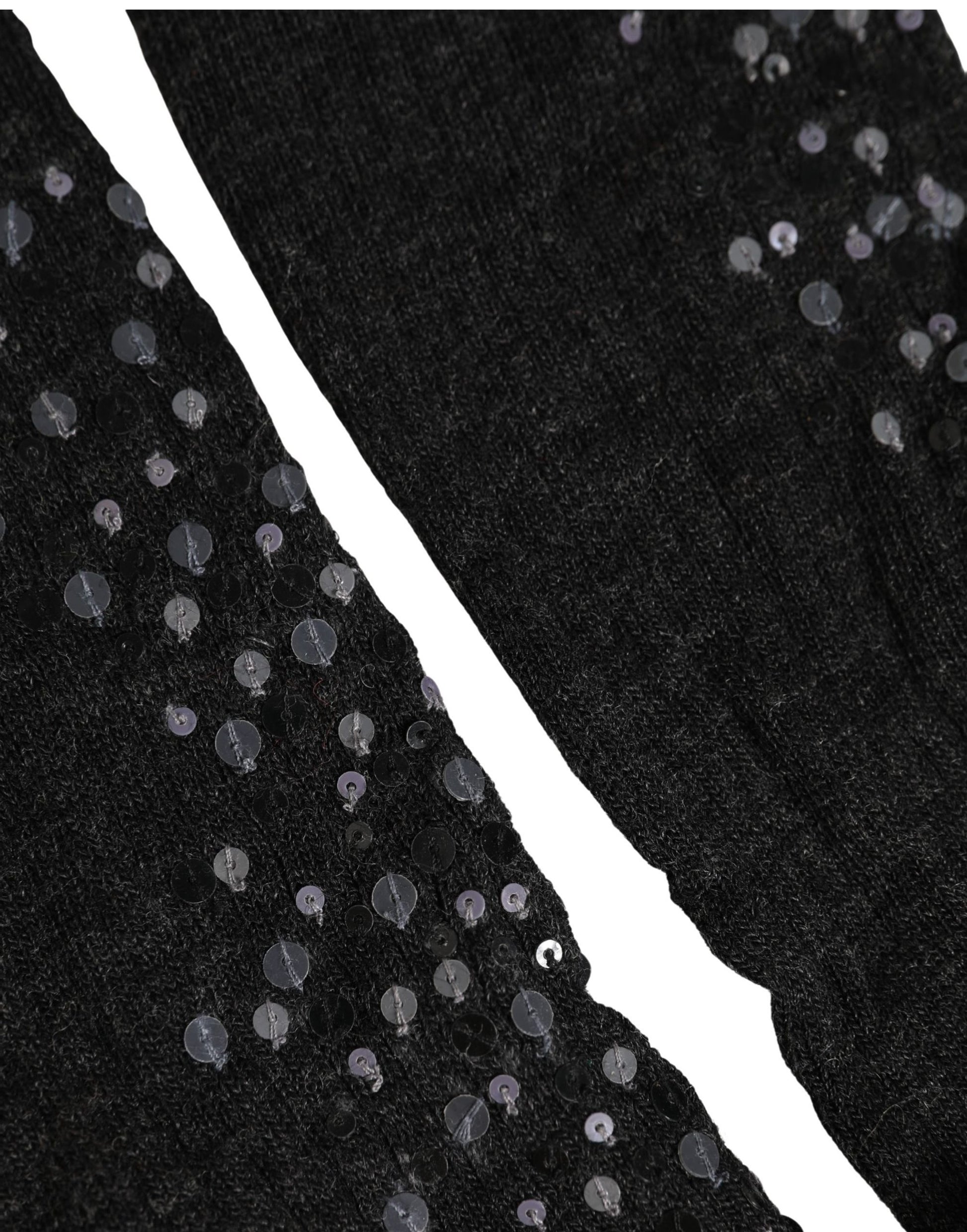 Dark Gray Sequined Wool Knee High Accessory Socks