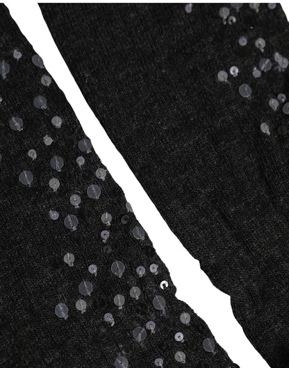 Dark Gray Sequined Wool Knee High Accessory Socks
