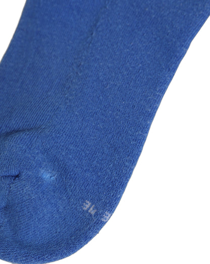 Blue Cotton Ribbed Mid Calf Women Accessory Socks