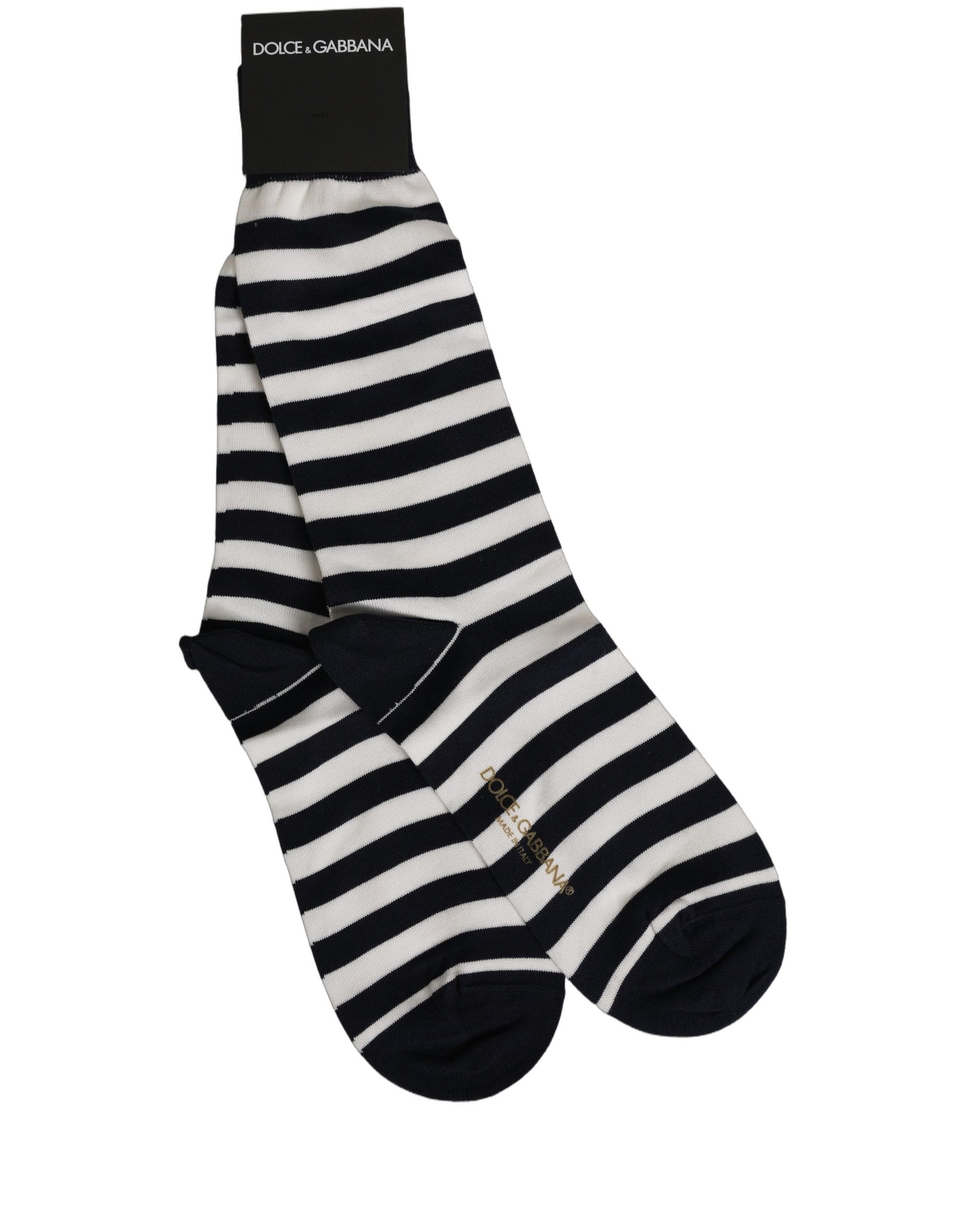 Black White Stripes Cotton Mid Calf Accessory Socks