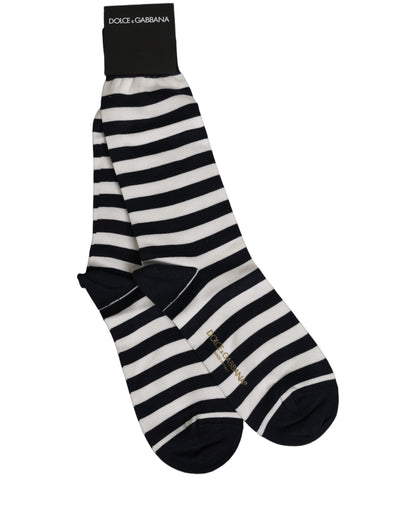 Black White Stripes Cotton Mid Calf Accessory Socks