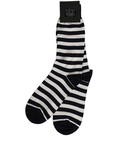 Black White Stripes Cotton Mid Calf Accessory Socks