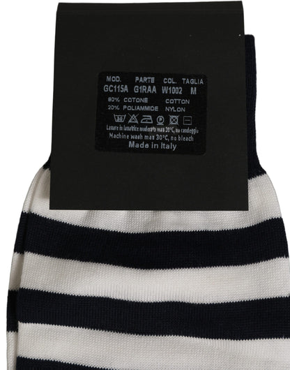 Black White Stripes Cotton Mid Calf Accessory Socks