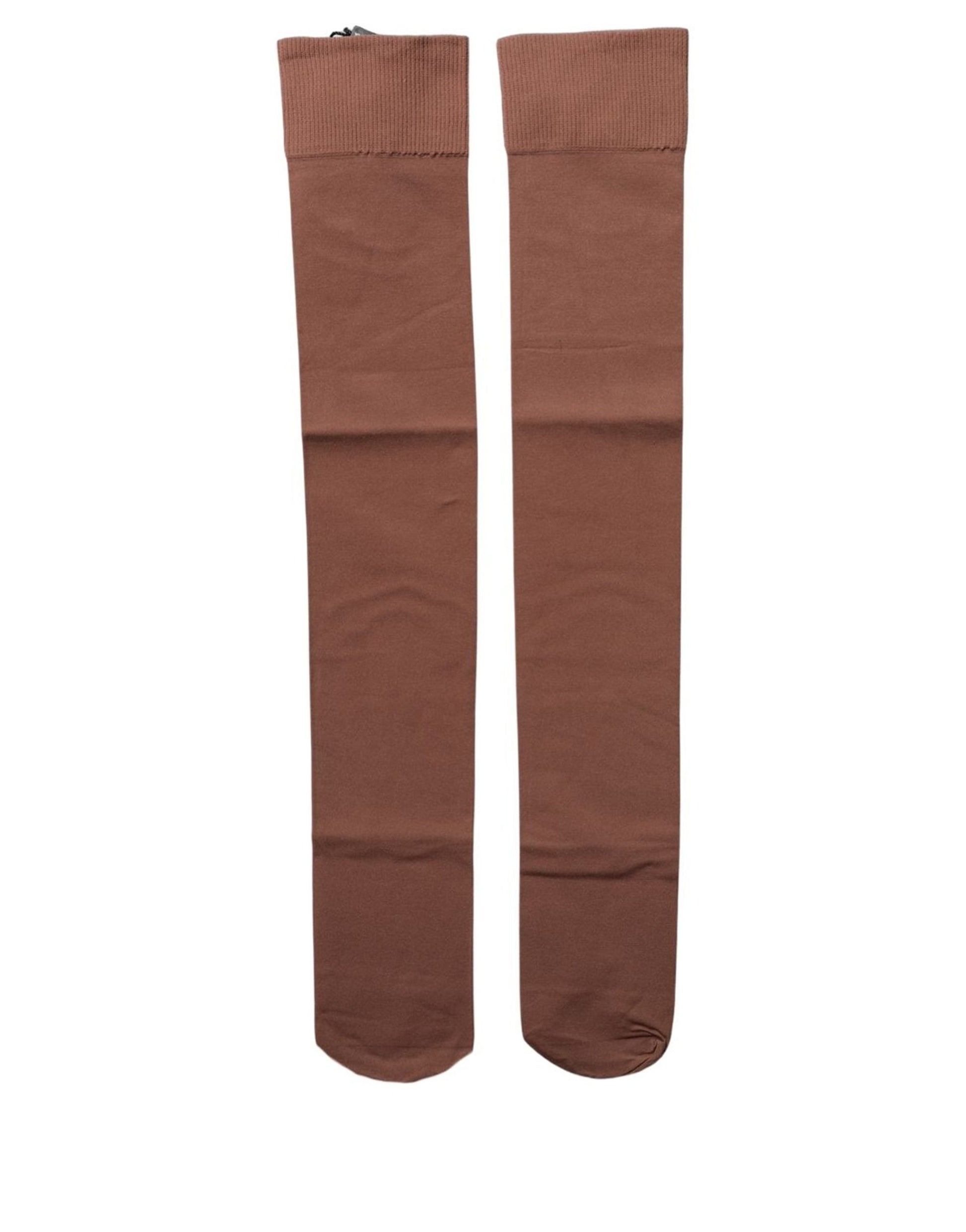 Brown Nylon Stretch Over The Calf Stockings Socks