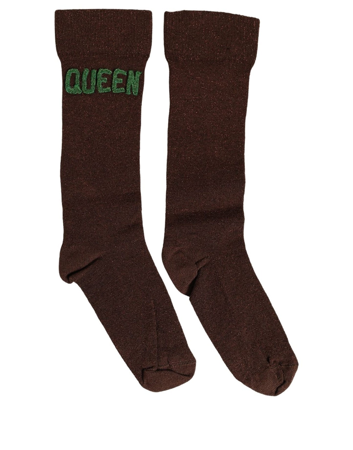 Brown Embroidered Cotton Mid Calf Accessory Socks