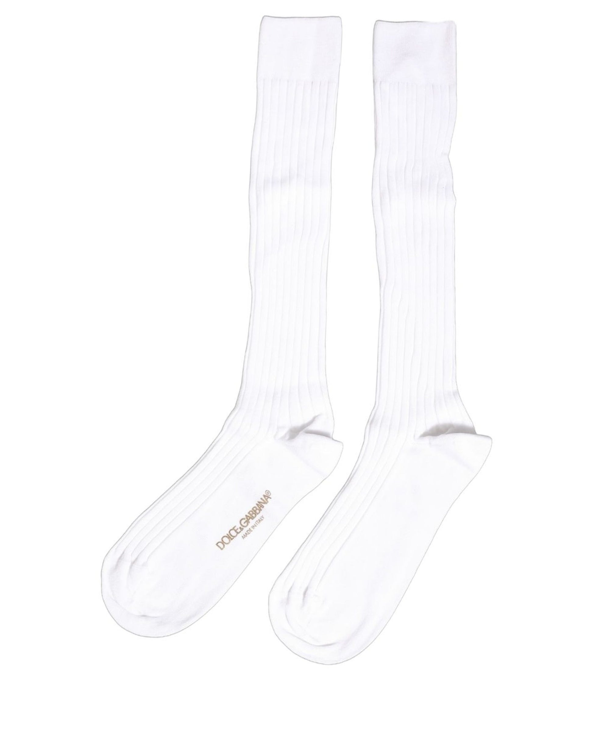 White Cotton Ribbed Logo Over The Calf Women Socks