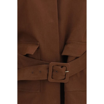 Brown Cotton Full-Length Jacket