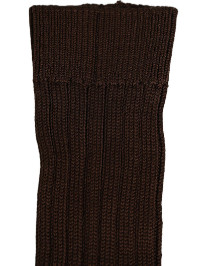 Dark Brown Nylon Ribbed Over The Calf Socks