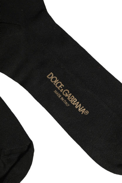 Black Cotton Ribbed Logo Over The Calf Women Socks