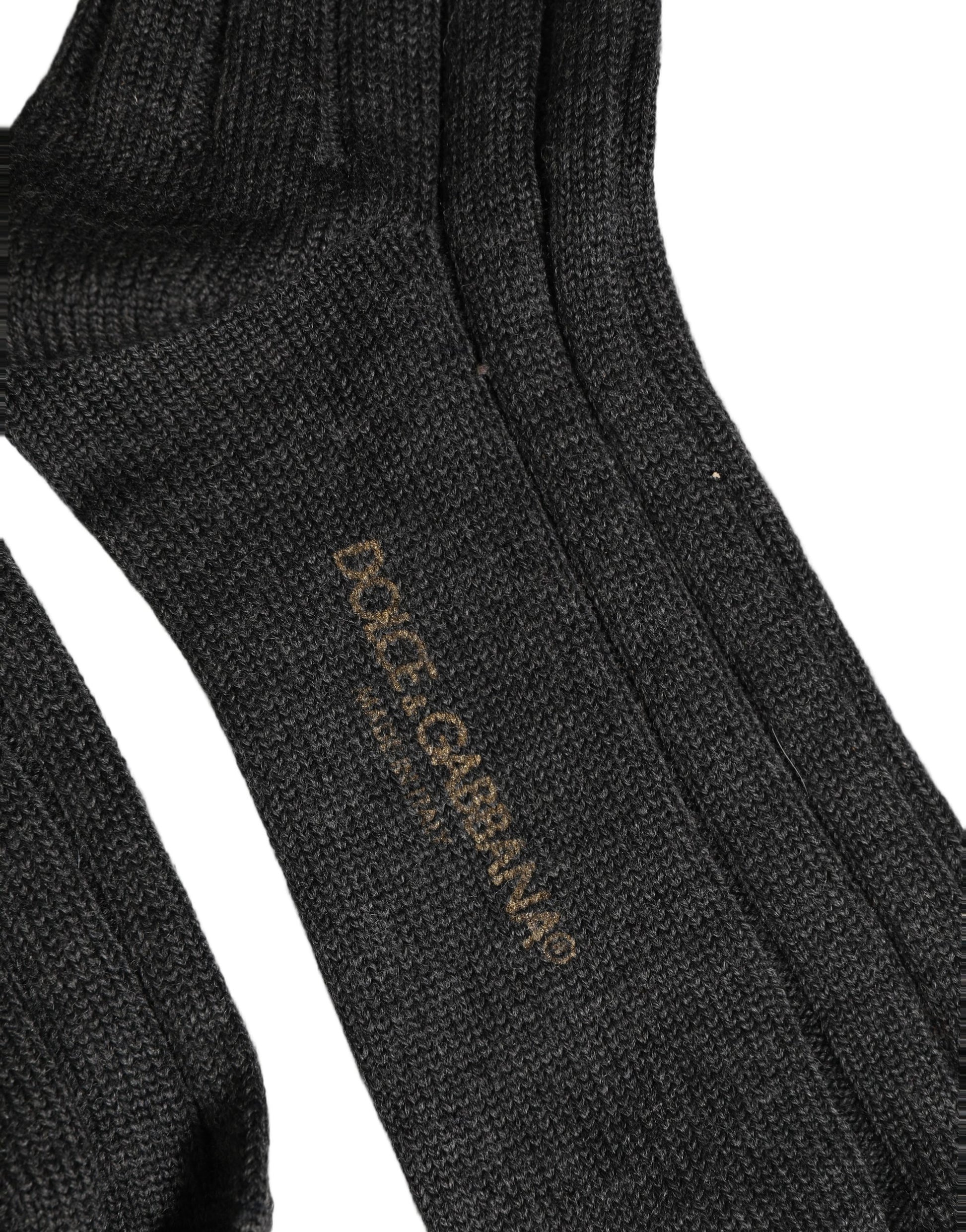 Dark Gray Wool Logo Calf Long Ribbed Accessory Socks