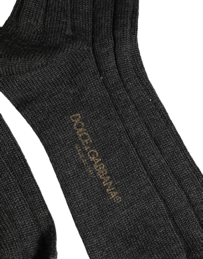 Dark Gray Wool Logo Calf Long Ribbed Accessory Socks