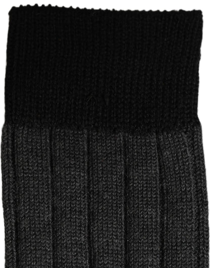 Dark Gray Wool Logo Calf Long Ribbed Accessory Socks