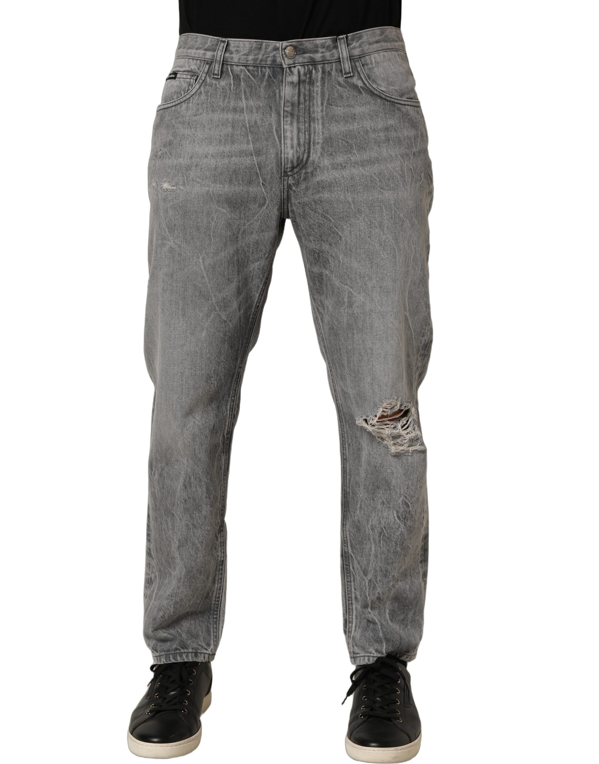 Grey Distressed Straight Leg Men Denim Jeans