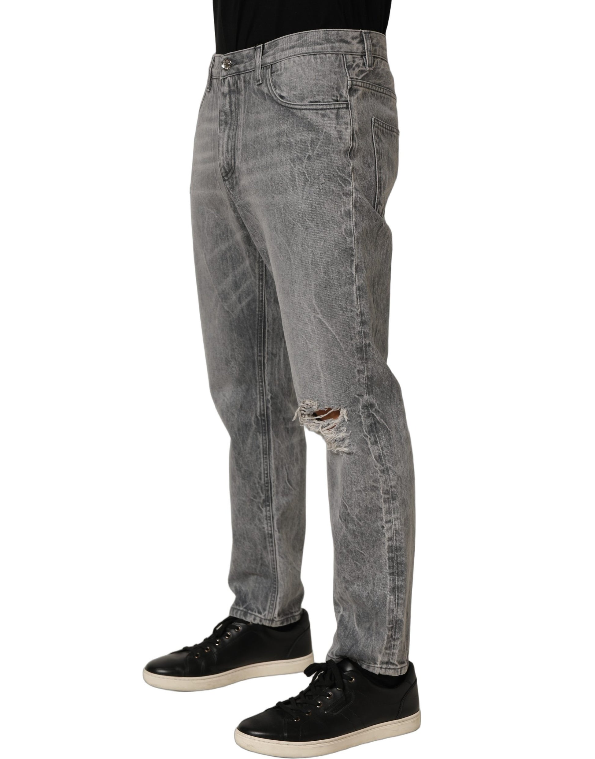Grey Distressed Straight Leg Men Denim Jeans