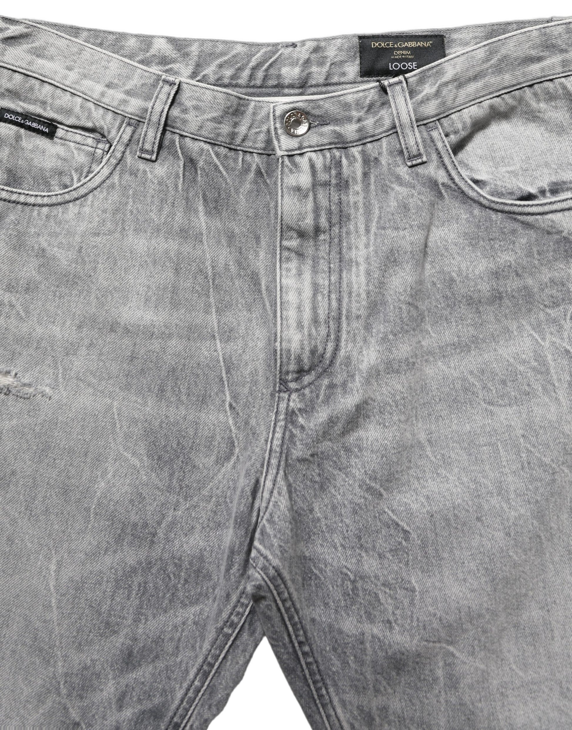 Grey Distressed Straight Leg Men Denim Jeans