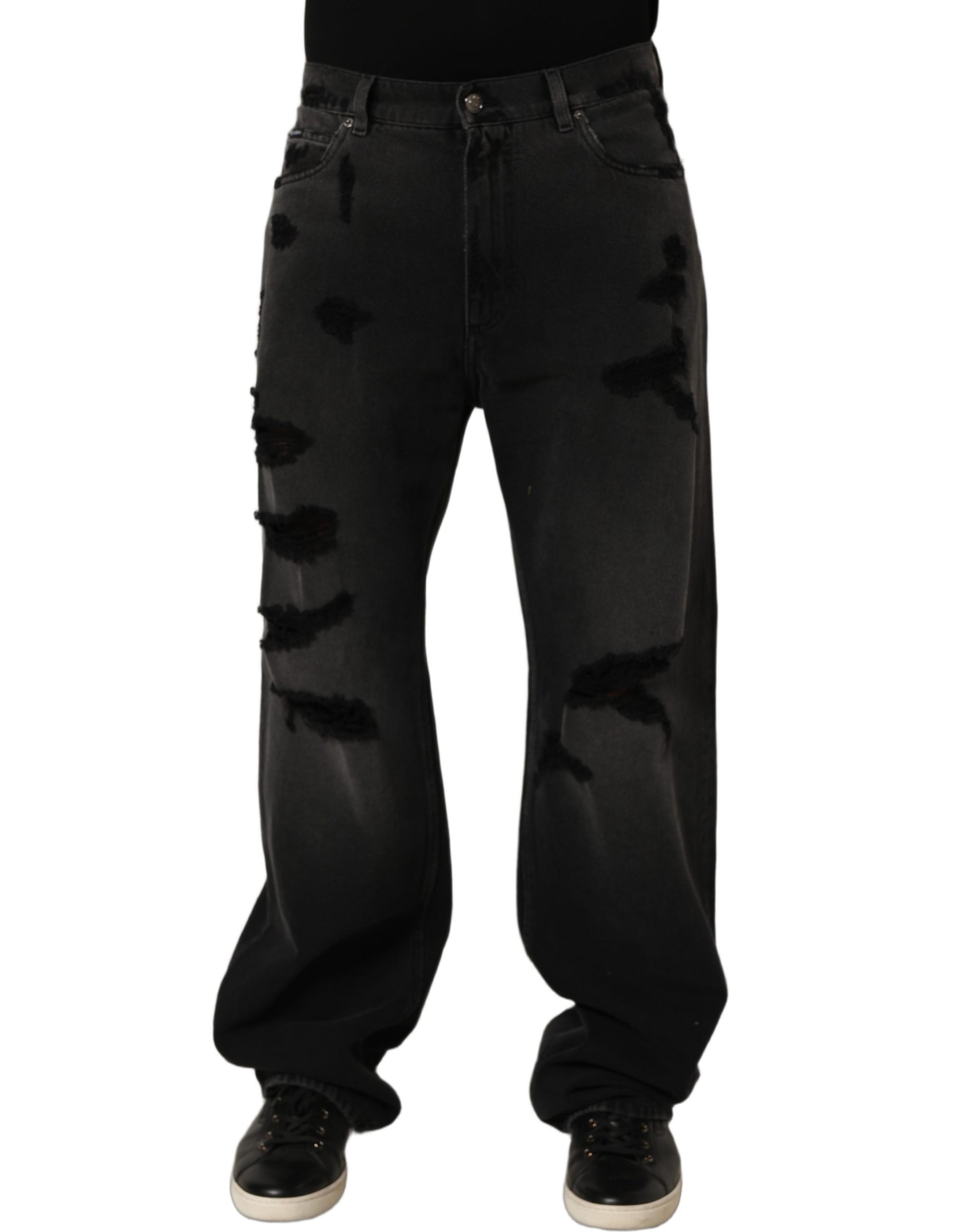 Dark Gray Distressed Oversize Men Denim Jeans