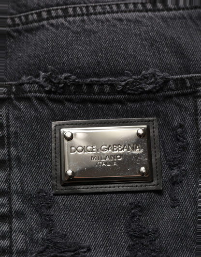 Dark Gray Cotton Ripped Men Denim Jeans