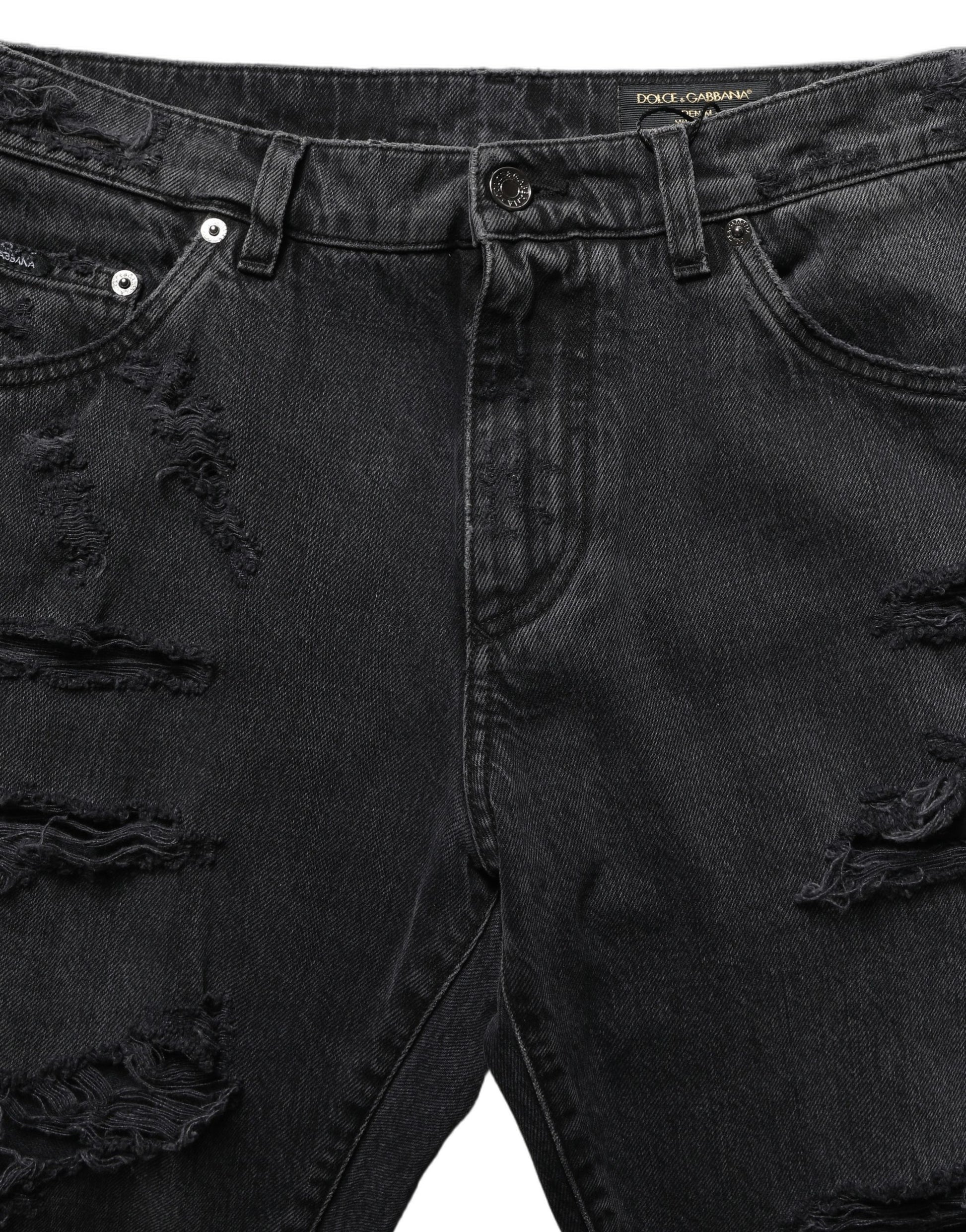 Dark Gray Cotton Ripped Men Denim Jeans