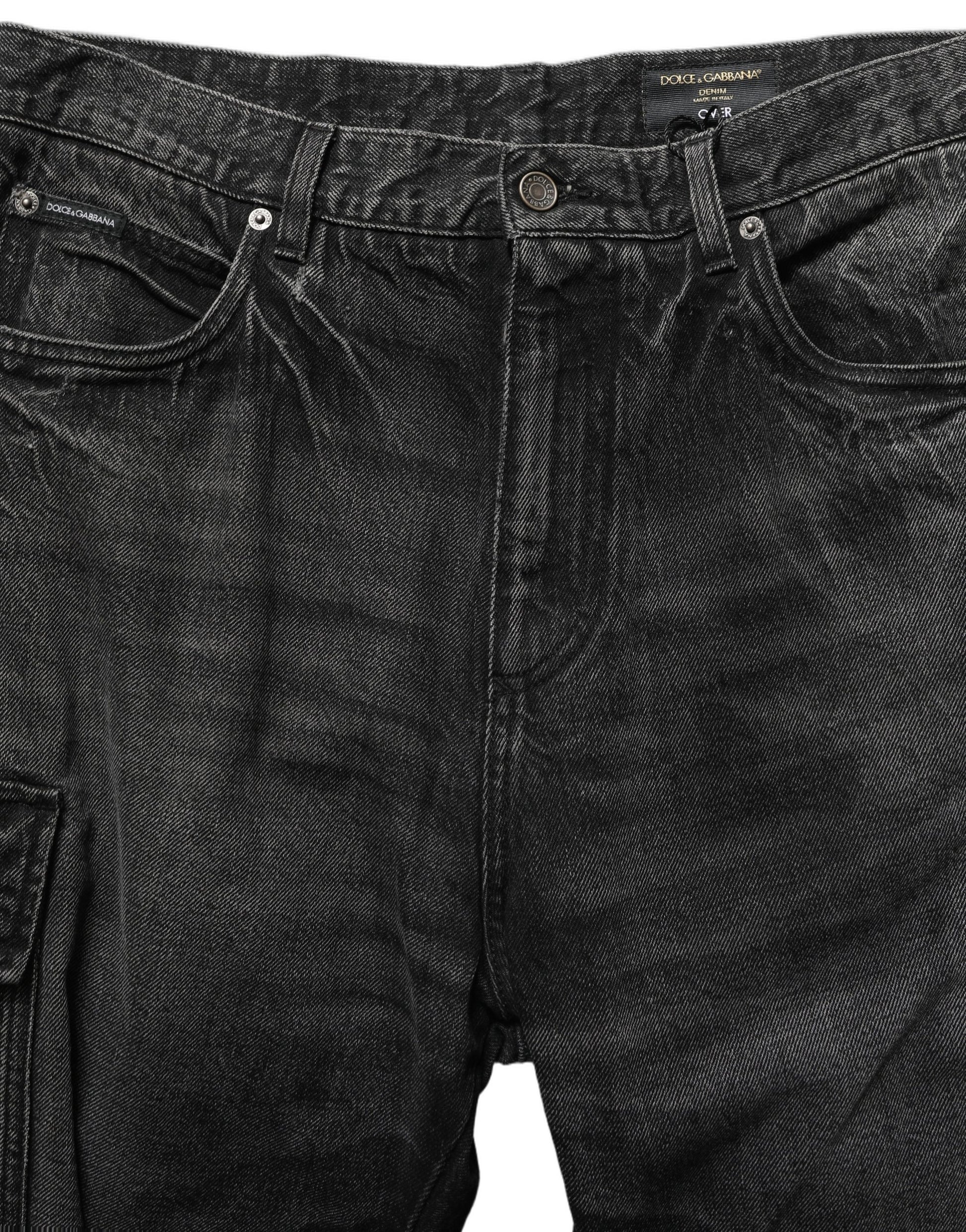 Dark Gray Cotton Baggy Cargo Men Denim Jeans