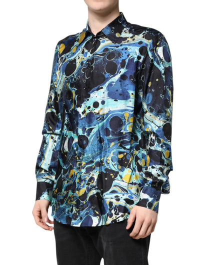 Blue Marble Print MARTINI Dress Formal Shirt
