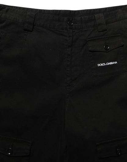 Black Cotton Mid Waist Men Cargo Shorts