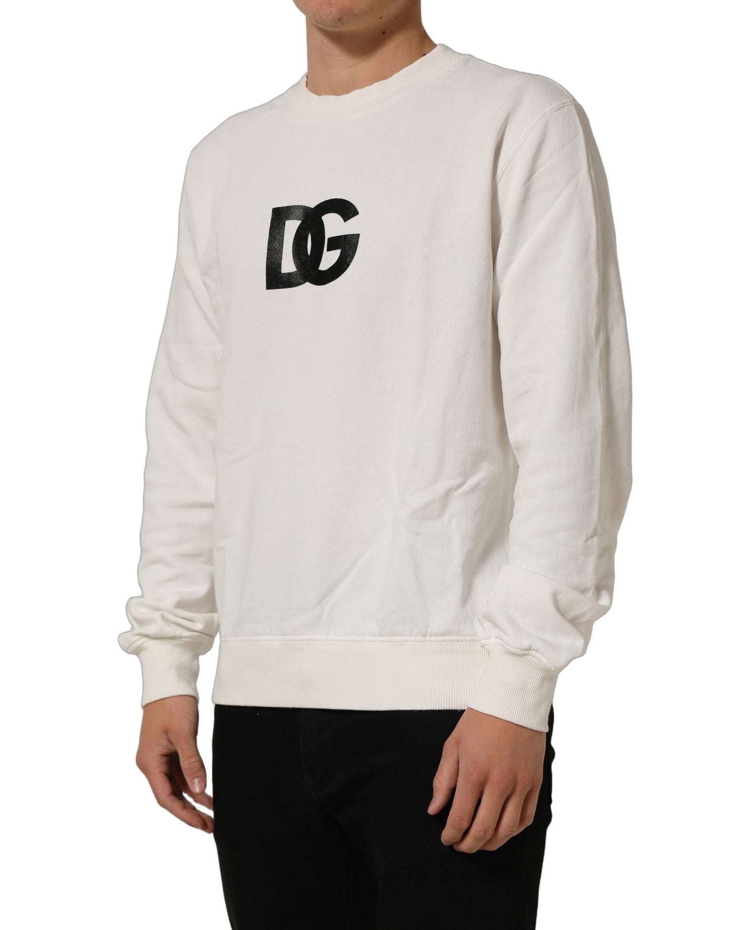 White Cotton Crew Neck Men Sweatshirt Sweater