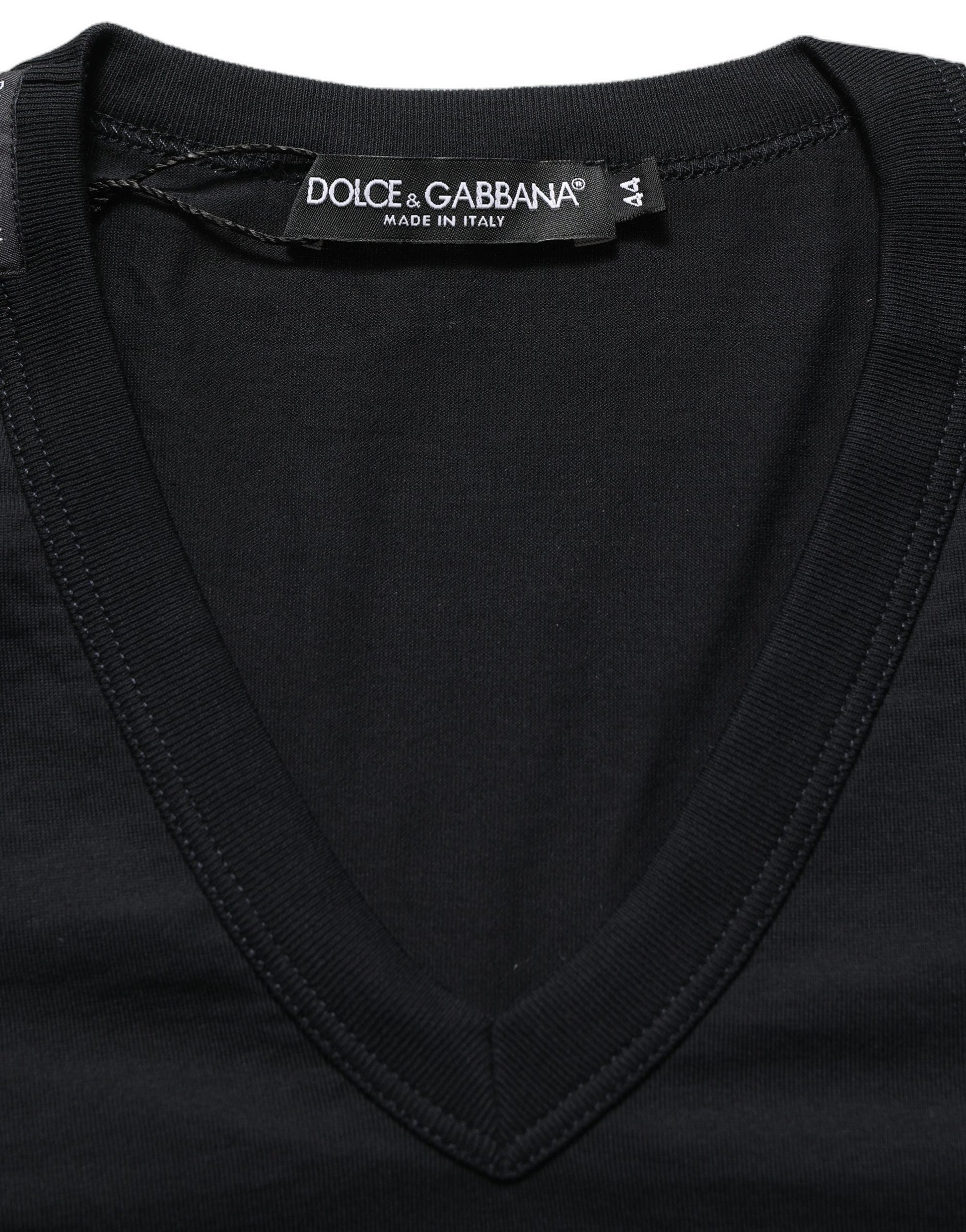 Dark Blue Cotton V-Neck Short Sleeve T-shirt