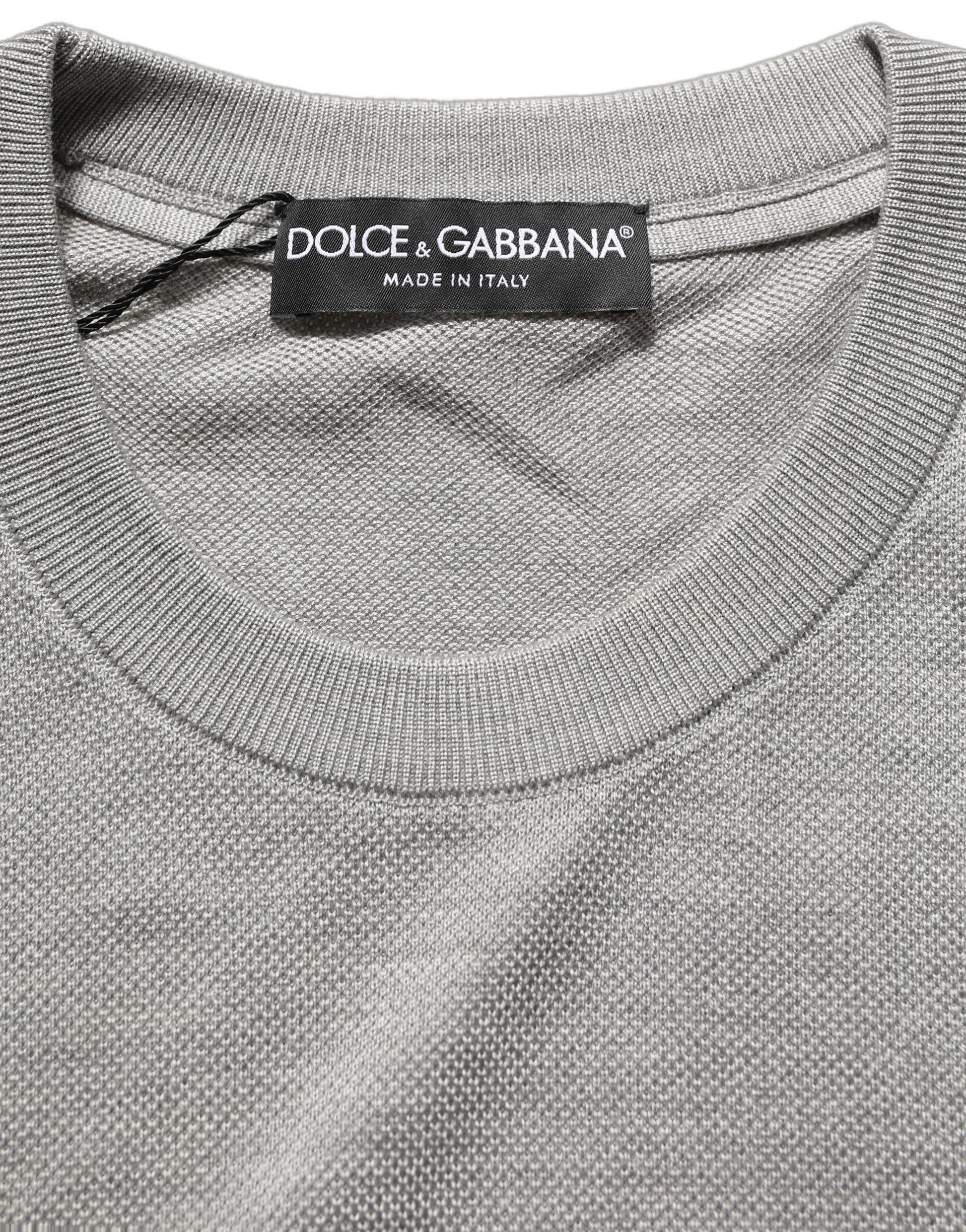 Gray Silk Crew Neck Short Sleeves T-shirt