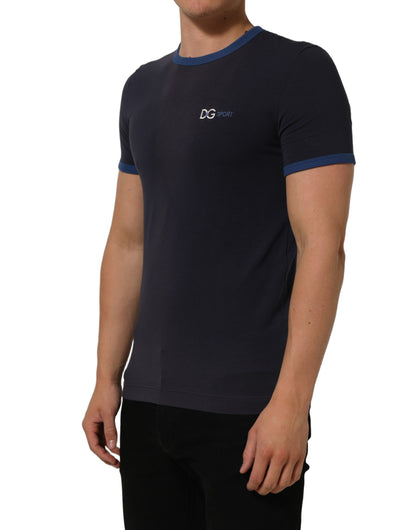 Dark Blue Cotton Stretch Round Neck T-shirt