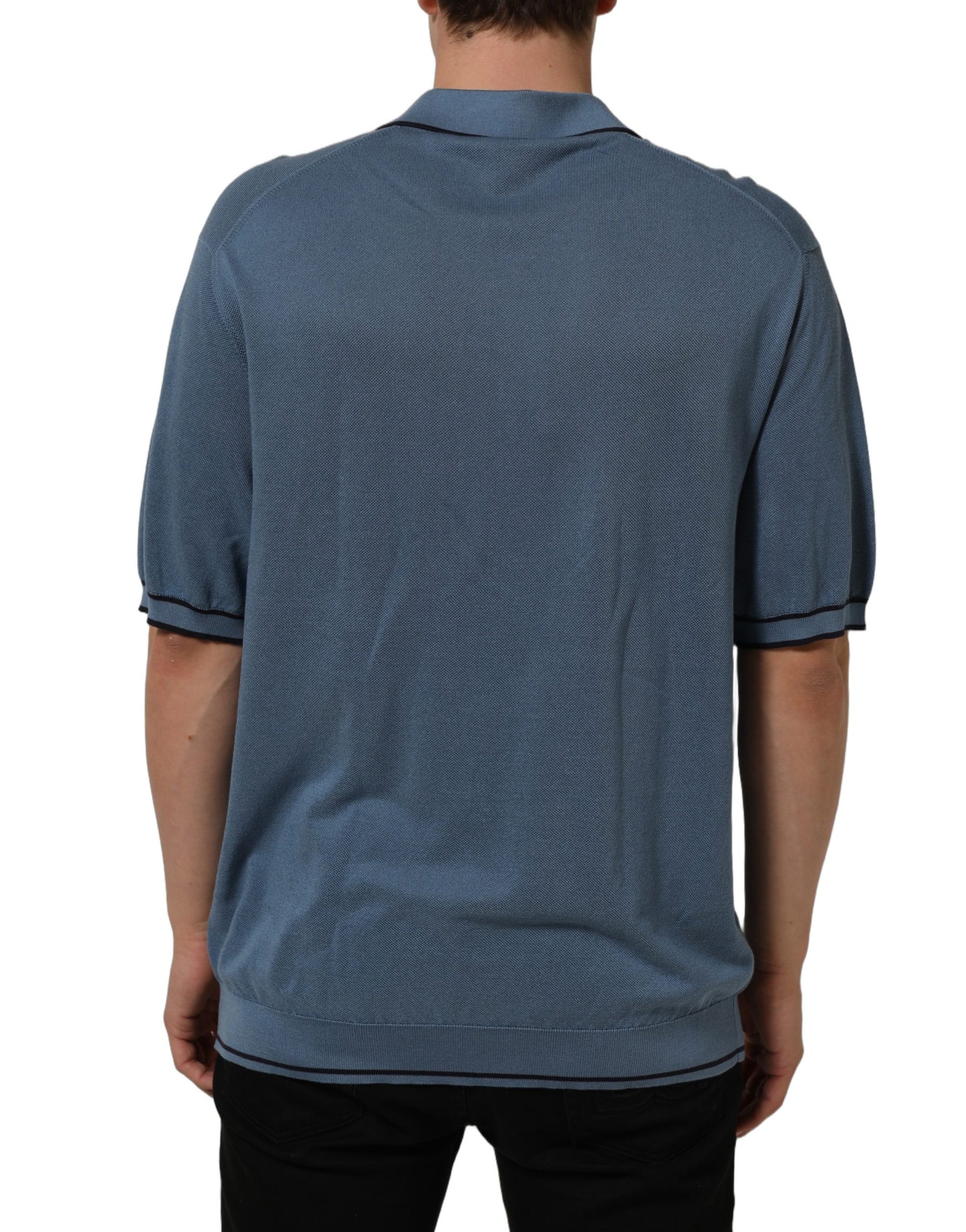 Blue Cotton Collared Short Sleeves T-shirt