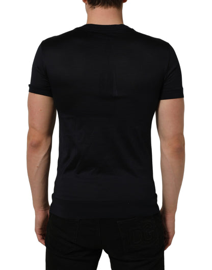 Blue Cotton Crew Neck Short Sleeve T-shirt