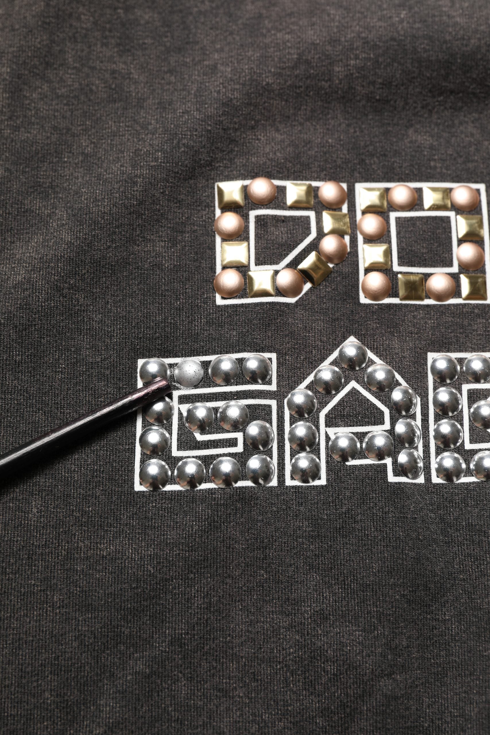 Gray Cotton Logo Stud Embellished T-shirt