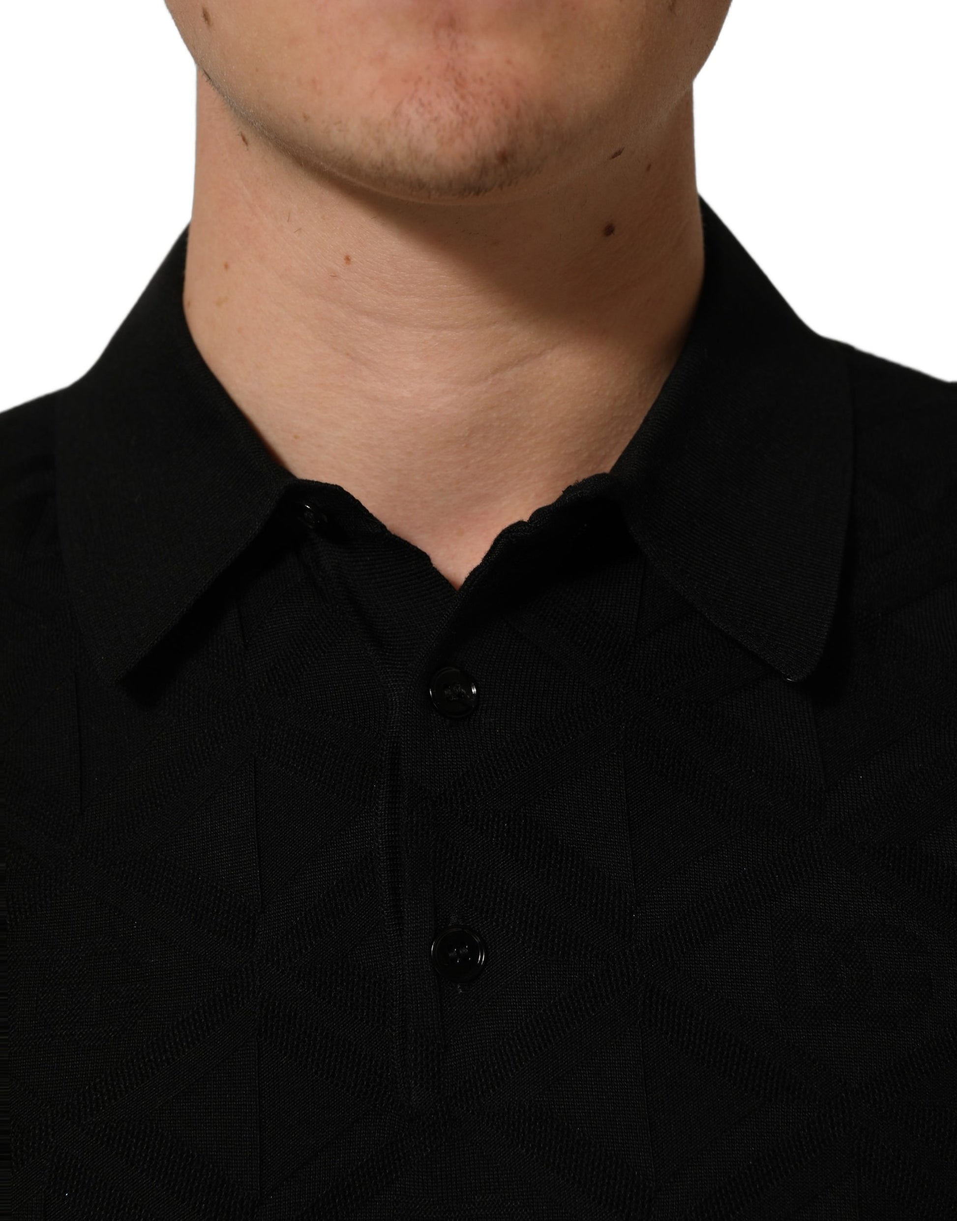 Black Silk Short Sleeve Knit Polo T-shirt