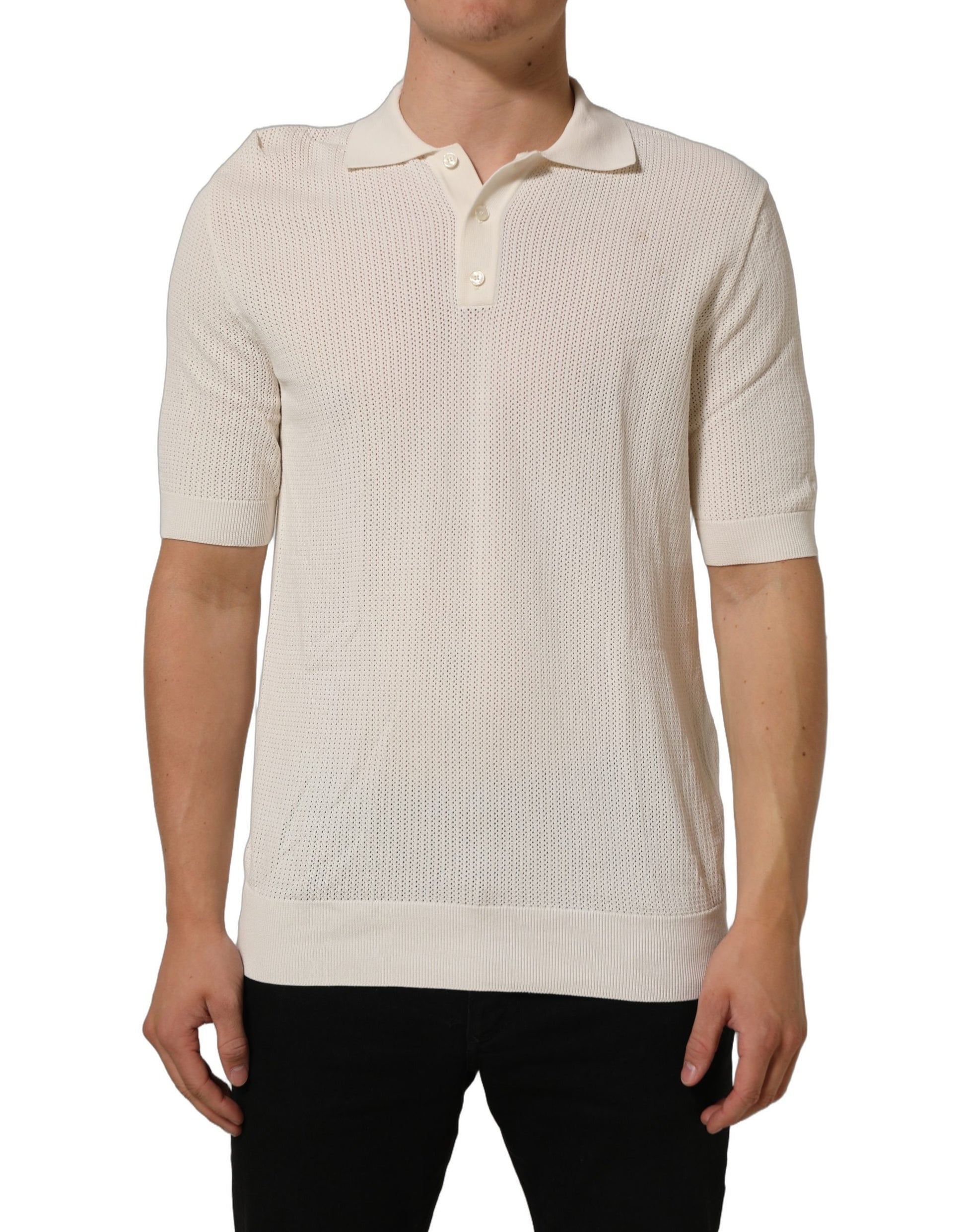 Off White Cotton Collared Men Polo T-shirt
