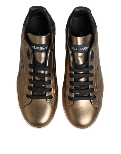 Gold Portofino Calf Leather Sneakers Shoes